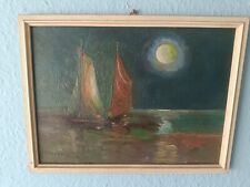 Ölgemälde - Günther Wulfrath - Fischerboote im Mondschein