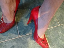 Pumps Komplettleder 38 1/2 getragen Sammler Rot Stilettoabsatz vintage