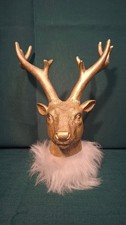 Hirschkopf Goldfarben  Polyresin Tischdeko Weihnachten Deko  ca. 23cm Hoch