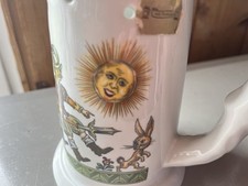 Alter  Scherz - Loch - Krug,  Bierkrug, Bodenbild "nackte" Frau, 7 Schwaben