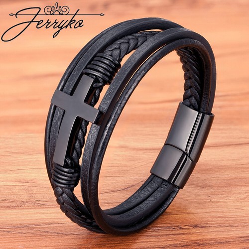 Herren leder armband - herren, schwarz
