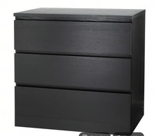 Ikea Malm Kommode 3 Schubladen, Schwarz braun