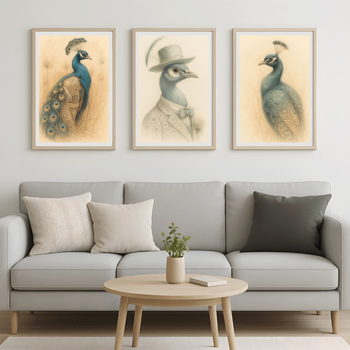 Dapper pfau wandbilder 3er set - pfau,