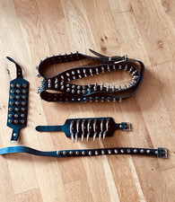 Nietenbänder Set Gürtel Arm Hals Kette Krallen- Killernieten Leder schwarz Punk 