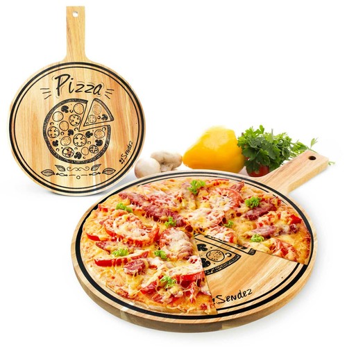 Pizzabrett mit griff aufdruck - pizzabrett,