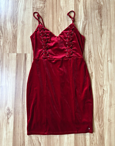 Guess damen samt minikleid rot - samt,