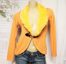 Gelbe Fellkragen Stretch Strickjacke Wolljacke Jacke Cardigan Gelb S 34 36