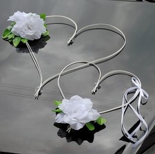 Hochzeitsauto Brautpaar Brautauto Autoschmuck Autodeko Rattanherzen Rosen - Weiß
