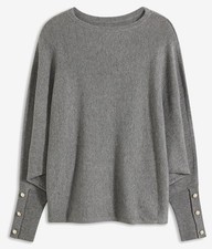 Pullover m Perlen Knöpfen Gr. 36/38 Grau Damenpullover Langarm Strick-Pulli Neu*