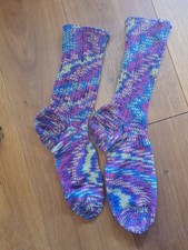 Wolle Socken 39-40 Handarbeit Selbstgestrickt Farbig Rosa Gelb Mädchen Winter 