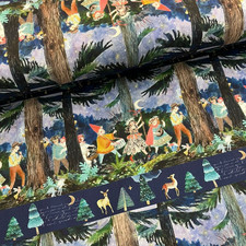 Meterware Baumwollstoff Patchwork 50 cm Weihnachten Waldszene Zwerge & Tiere