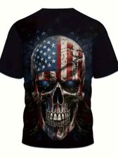 T-Shirt Totenkopf Am. Flagge, Motorrad Biker XL Schwarz Maschinenwaschbar