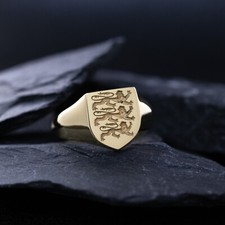 Custom Solid Gold Oval Shaped Signet Ring with English Heraldic Crest