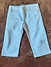 + Jessica - Damen Hose Caprihose 3/4 - stretch -  weiß m. Ornament  - ca. Gr. 42