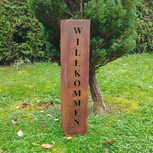 Rostsäule willkommen 100cm - rostsäule,