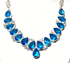 SCHWEIZ BLAUTOPAS Edelstein Handgefertigt 925 Sterlingsilber HALSKETTE  Collier