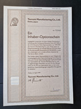 Optionsschein 1er von 1991 der Tsurumi manufacturing Co.,Ltd., Osaka, Japan