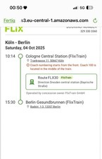 2 Flixtrain/Flixbus Tickets von Köln-Berlin