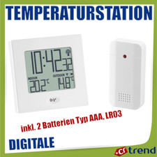 Temperaturstation  Mit Funkuhr; Temperaturanzeige innen und außen  Weiß