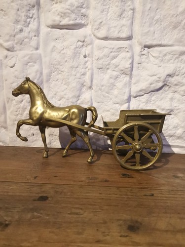 Messing pferd mit wagen 70er - messing-pferd,
