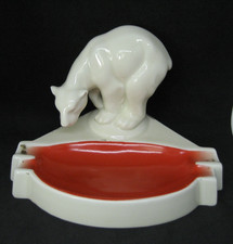 Alter Art Deco Porzellan Zigaretten Aschenbecher mit Eisbär Gerold & Co Tettau
