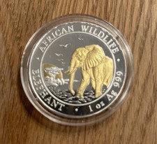 1 OZ Silber African Wildlife Elefant Somalia 2010 gilded 
