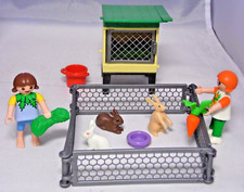 Playmobil Hasenstall mit Gehege 2 Mädchen  Futter Eimer 3 Kaninchen Napf #14