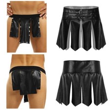 Herren Wetlook Kilt Rock Zip Minirock Fransen Röckchen Punk Gothic Schottenrock