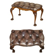 ATEMBERAUBENDE ANTIKE ENGLISCHE MASER NUSSBAUM BRAUN LEDER KRALLE & KUGEL FENSTER SITZBANK