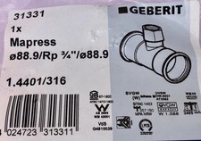 Geberit Mannesmann T-Stück 88,9 x 3/4“ Edelstahl Unused