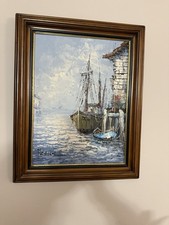Ölgemälde „Hafen mit Segelschiffen“ – signiert Florence – 39x29 cm ; 50х40 cm