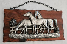 Wandbild / Wandschmuck - Holz und Metall - Motiv Pferde - 33,5 x 18cm  (#K10/3)