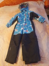 Schneeanzug, Skianzug, Gr. 110, Icepeak, hellblau gemustert/schwarz, Kapuze Fell