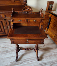 Gründerzeit Nähtisch / kleiner Sekretär aus Eiche – selten, antik mit Aufsatz