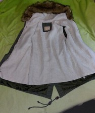 Neu Tolle Winter Jacke Parka Kapuze Fell/Pelz Imitat Oliv Grün Gr.S