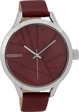 SALE Oozoo Vintage Damenuhr Lederband silber/bordeaux Ø43mm C9682
