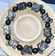 Silberner Obsidian Elefant Armband Stretcharmband 11-12mm Edelstein Kristall
