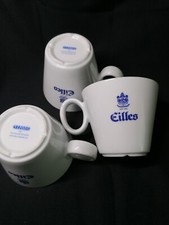 3 Kaffeetassen, Eilles, Porzellan weiß blaue Schrift von Könitz