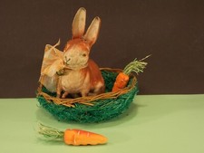 Oster Konvolut antik Nest sitzender Füll Candy Container Hase Möhren Pappmaschee