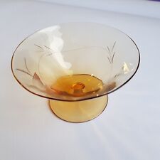 Bernstein Gold Glas Desert Eisschale Schale geätzt Vogelfuß Italy Vintage