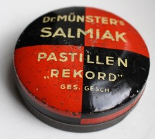 alt Blechdose Dr. Münster's Salmiak Rekord Pastillen Ges Gesch Rot Schwarz 6cm