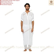 Herren Kurta Weiß Farbe Indian Top Hemd Solid Kleidung Baumwolle