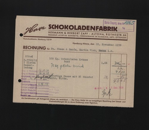 Hamburg altona rechnung 1938 - rechnung,