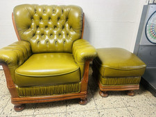 chesterfield ohrensessel Leder Grün Mit Hocker  Vintage Sessel Kaminsessel