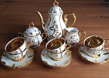 Glanzvolles Porzellan Kaffee Mokka Service weiß gold 6 Personen Bavaria