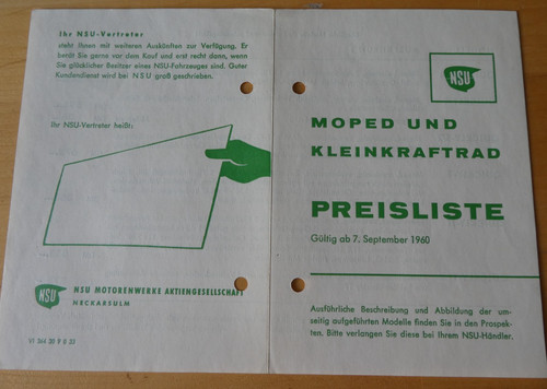Original nsu preisliste 1960 - nsu,