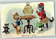 13937437 - Katze und Kanarienvogel im Kaefig Tier, vermenschlicht