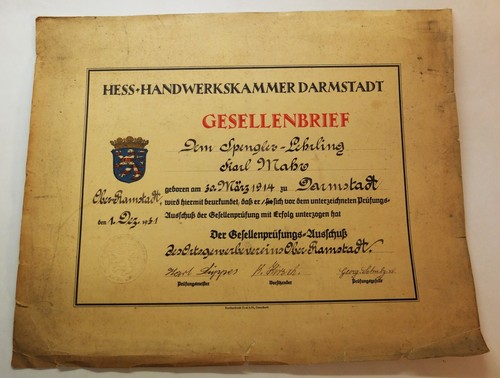 1914 gesellenbrief handwerk - gesellenbrief,