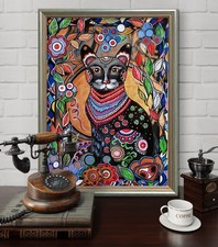 50/70cm Katzenbild   Handgemalt auf Leinwand - Naive Katze Kunst - Unikat