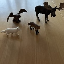 Vier Wildtiere Schleich sehr Gut erhalten Polarfuchs Eule Fuchs Elch